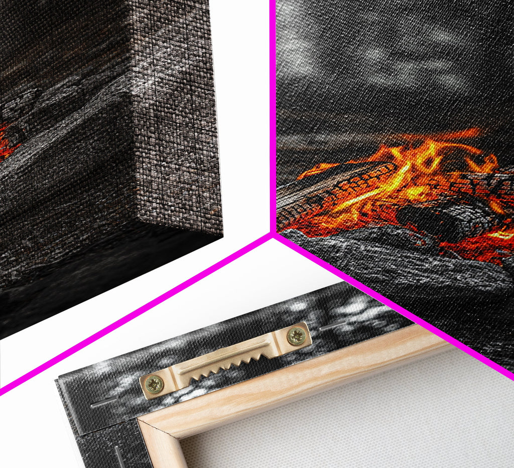Campfire Glow, Cozy Flames, Autumn Wall Art, Framed Canvas Print, Nature Photography, Rustic Decor, Living Room Cabin Aesthetic