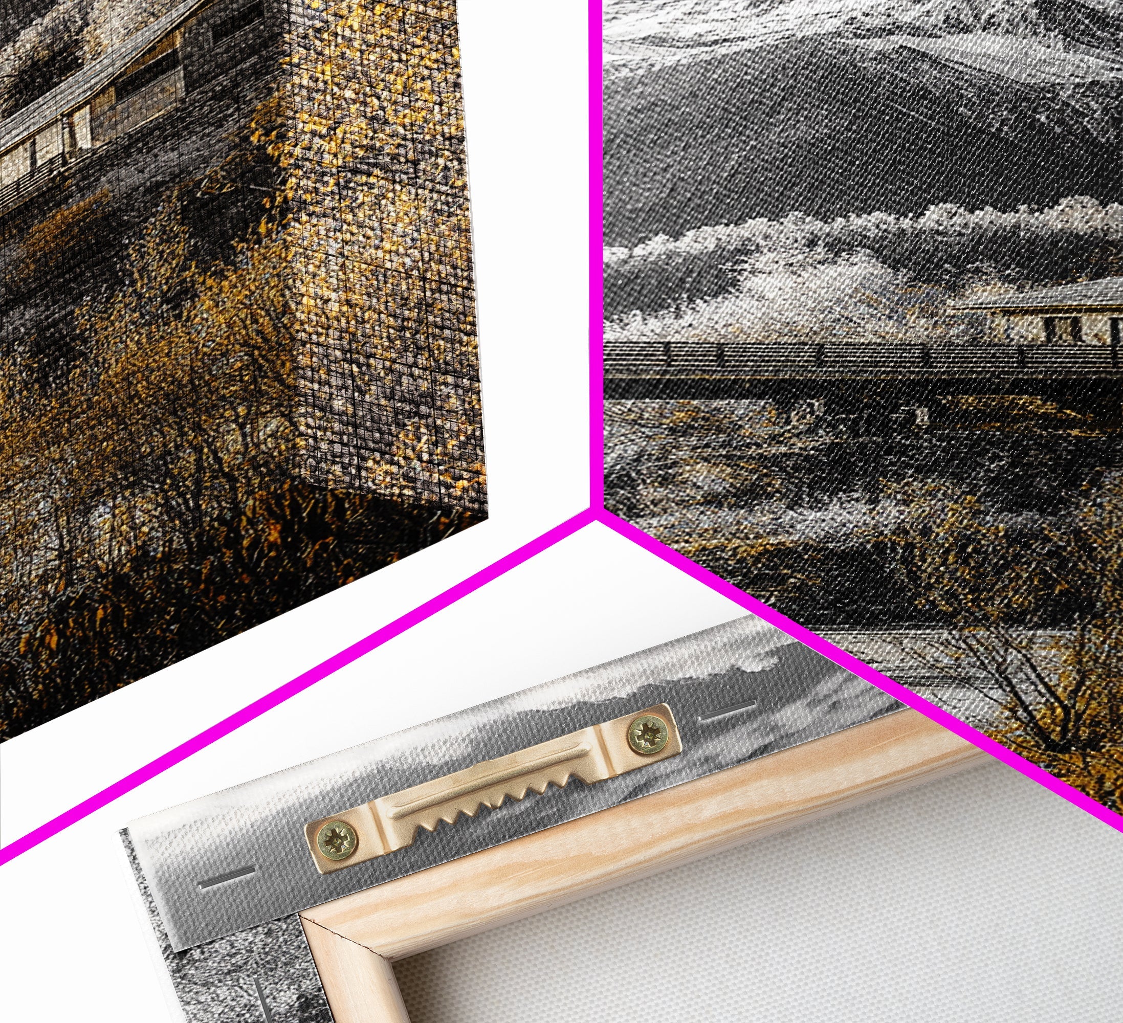 Mountain Escape, Cabin Retreat, Black White Landscape, Framed Canvas Print, Rustic Cabin Art, Bedroom Wall Decor, Nature Lodge Decor