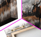 Elk Herd, Majestic Wildlife, Autumn Landscape, Framed Canvas Print, lodge decor, rustic mountain wall art, moody nature canvas