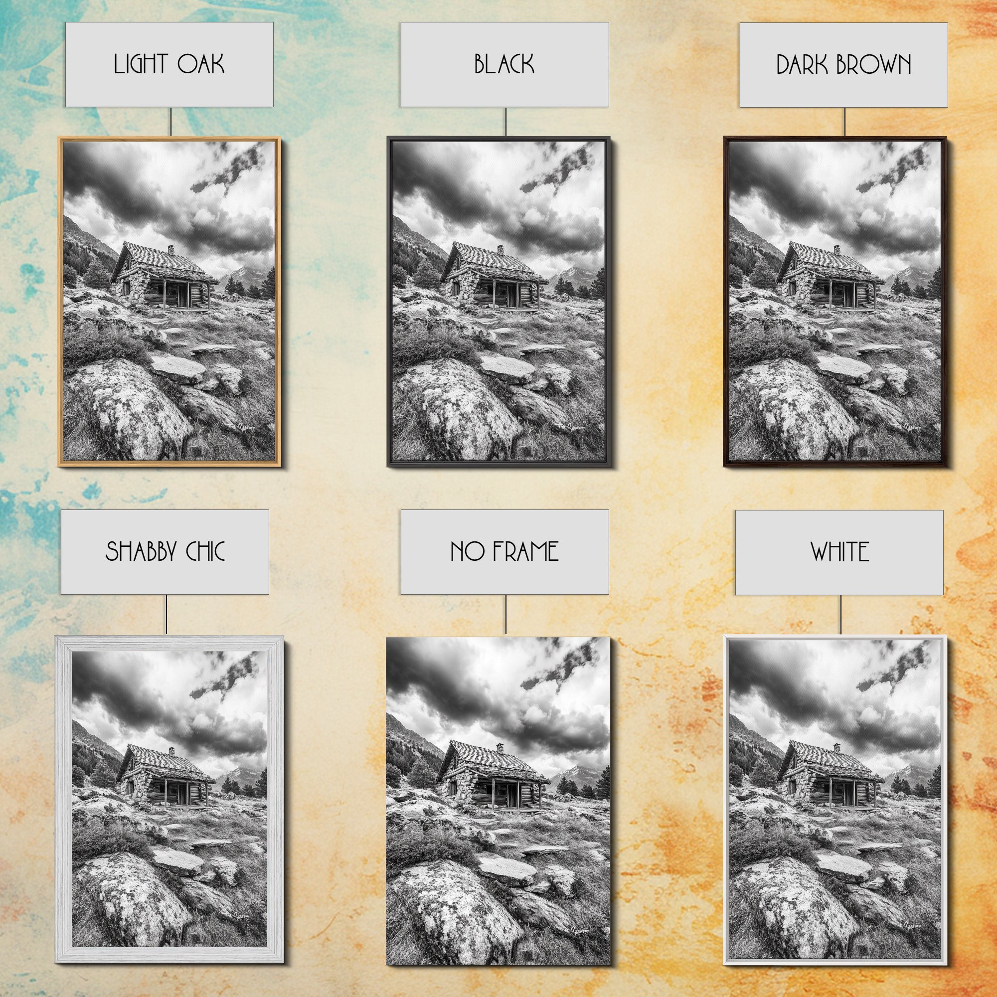 Rustic Cabin, Mountain Hideaway, Stormy Sky, Nature Lodge Decor, Framed Canvas Print, Autumn Vibes, Cozy Wall Art, Rustic Home Style
