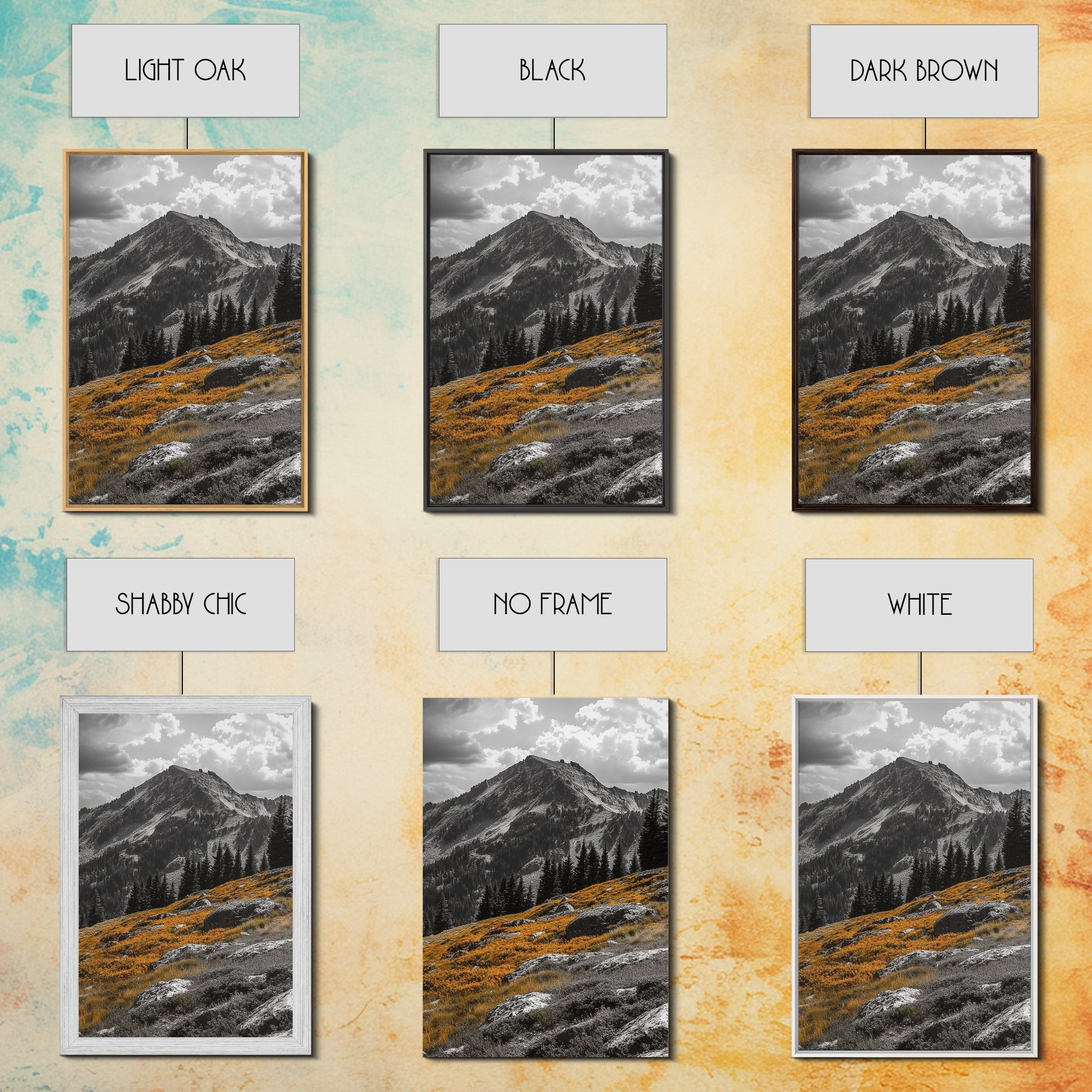 Mountain Peak, Alpine Landscape, Autumn Meadow, Framed Canvas Print, Fall Wall Art, Rustic Cabin Decor, Nature Photography, Living Room