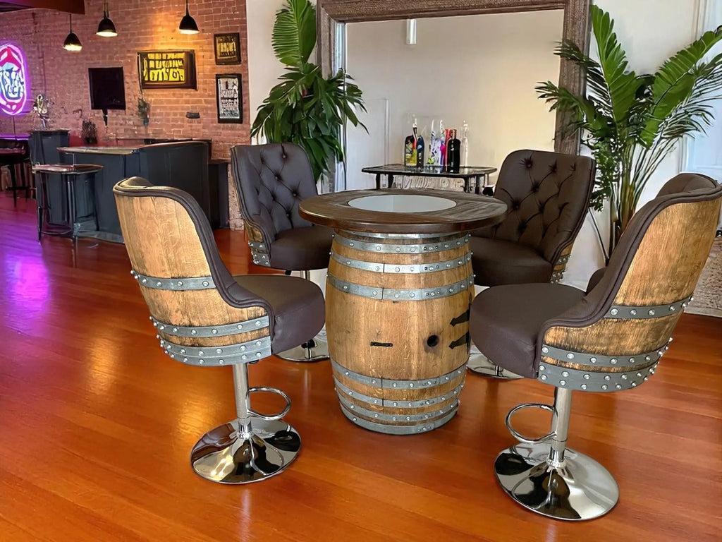 Luxury Oak Barrel Bar Stool - Adjustable Hydraulic Base - Handcrafted Reclaimed Oak Barrel Chair - Pub & Whiskey Barrel Seating - Rustic Home Decor