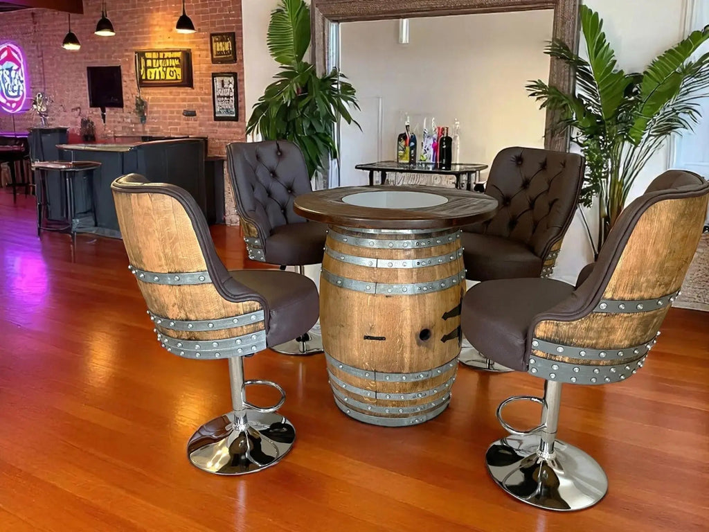 Luxury Oak Barrel Bar Stool - Adjustable Hydraulic Base - Handcrafted Reclaimed Oak Barrel Chair - Pub & Whiskey Barrel Seating - Rustic Home Decor