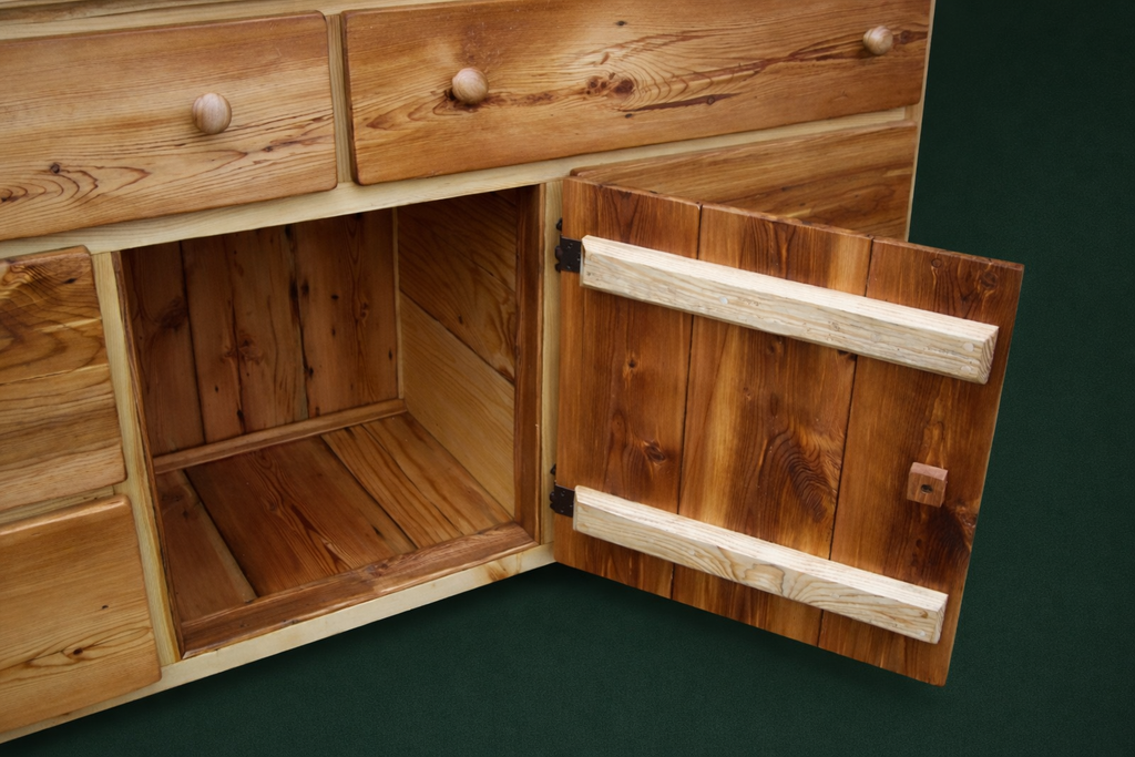 Rustic Pine Lodge Dresser With Sweater Cabinet - Open Sweater Cabinet