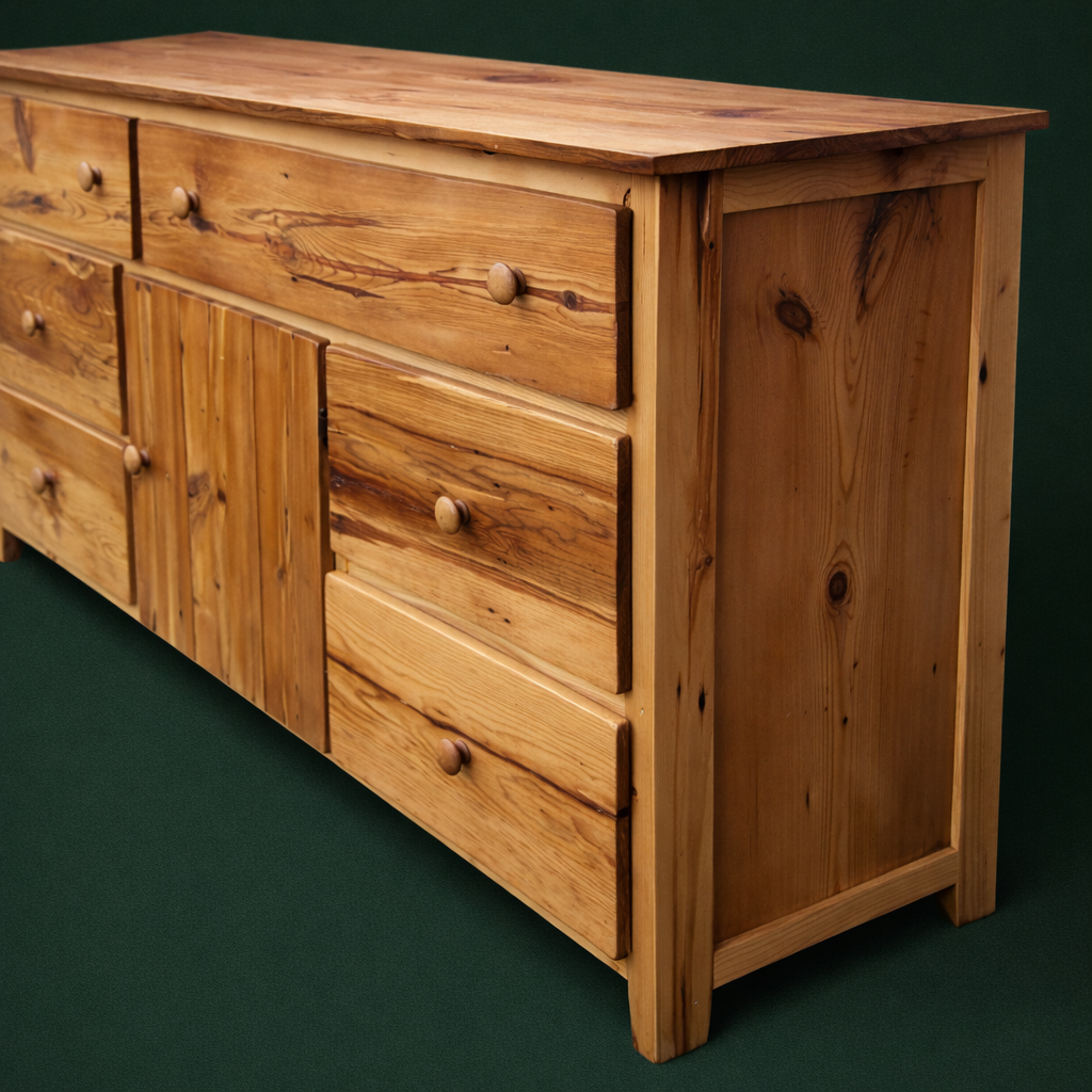 Rustic Pine Lodge Dresser With Sweater Cabinet - Side View
