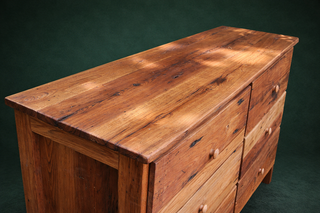 Reclaimed Wormy Chestnut - 6-Drawer Dresser - Top View