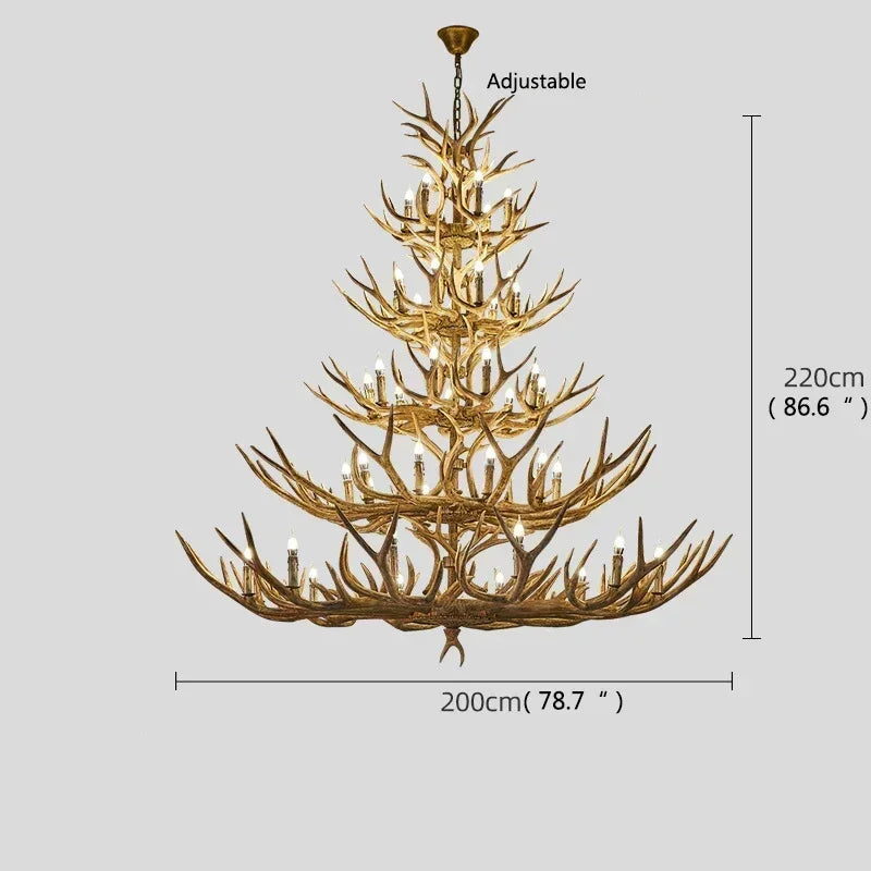 DecorBites™ Antler Deer Chandelier: Rustic Resin Hanging Lamp for Living Room & Loft