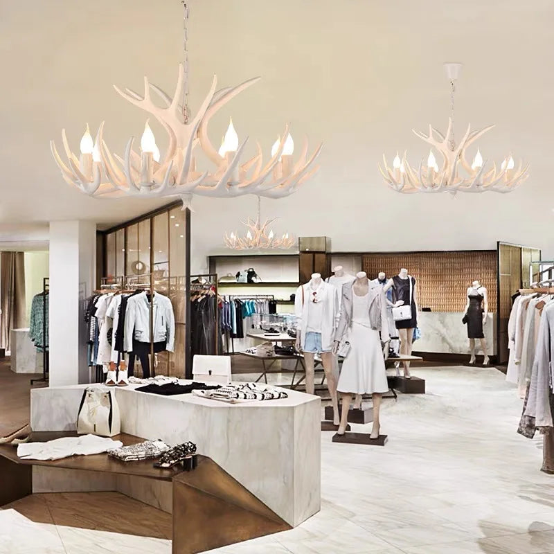 DecorBites™ Antler Chandelier: Resin Deer Horn Pendant Lighting for Home, Restaurant, Hotel