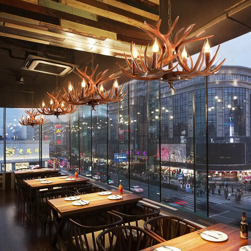 DecorBites™ Antler Chandelier: Resin Deer Horn Pendant Lighting for Home, Restaurant, Hotel