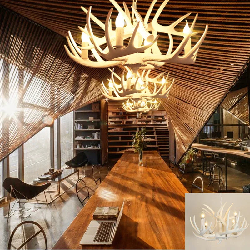 DecorBites™ Antler Chandelier: Resin Deer Horn Pendant Lighting for Home, Restaurant, Hotel