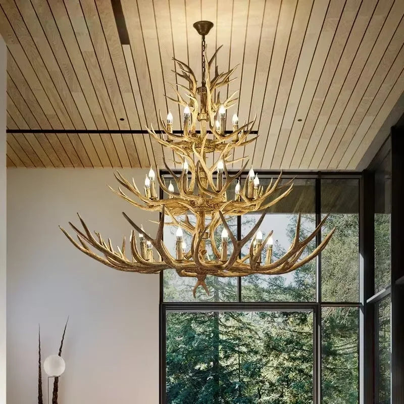 DecorBites™ Antler Chandelier: Resin Deer Horn Pendant Lighting for Home, Restaurant, Hotel