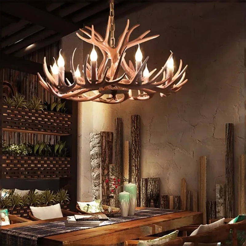 DecorBites™ Antler Branch Ceiling Chandelier: Retro Industrial Style Lighting for Indoor Spaces
