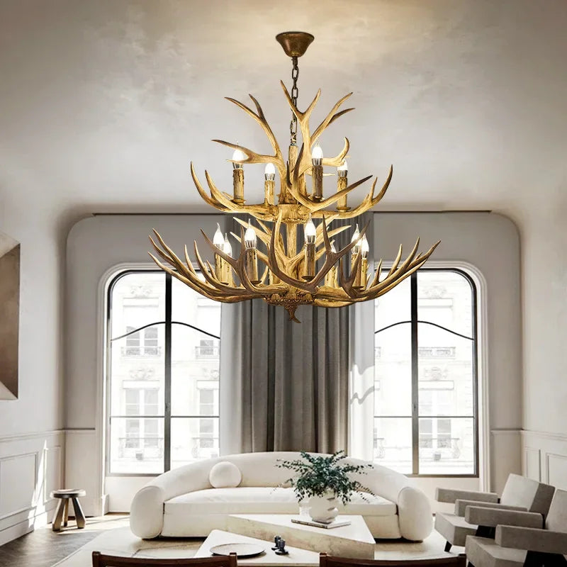 DecorBites™ Antler LED Chandeliers: Creative Retro Resin Pendant Lamps for Home & Hospitality Lighting