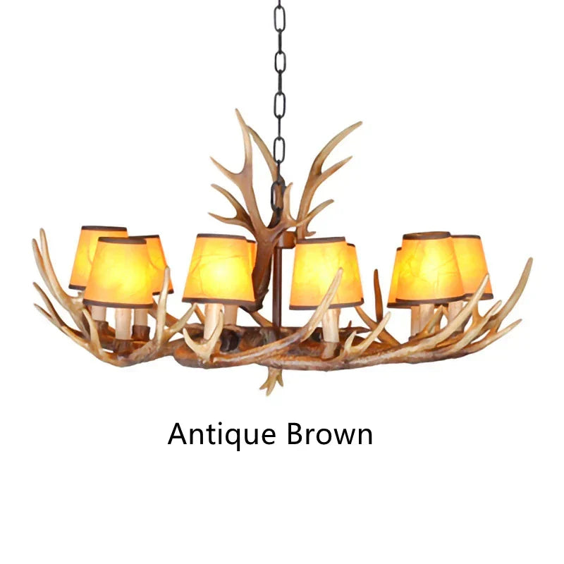 DecorBites™ Antler Resin Chandelier: American Country Retro Style LED Hanging Lamp
