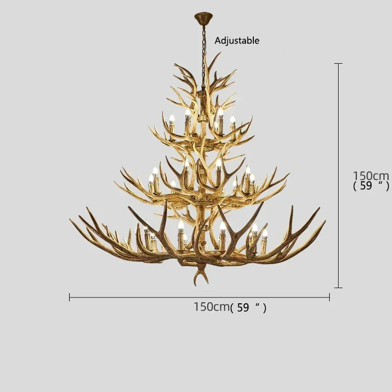 DecorBites™ Antler Deer Chandelier: Rustic Resin Hanging Lamp for Living Room & Loft