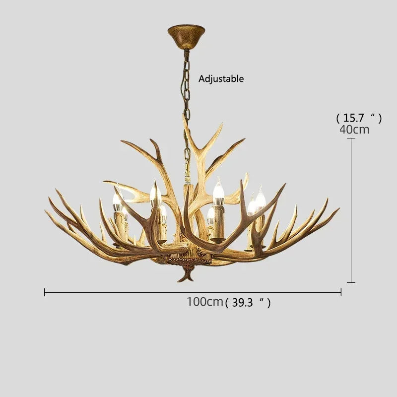 DecorBites™ Antler Deer Chandelier: Rustic Resin Hanging Lamp for Living Room & Loft