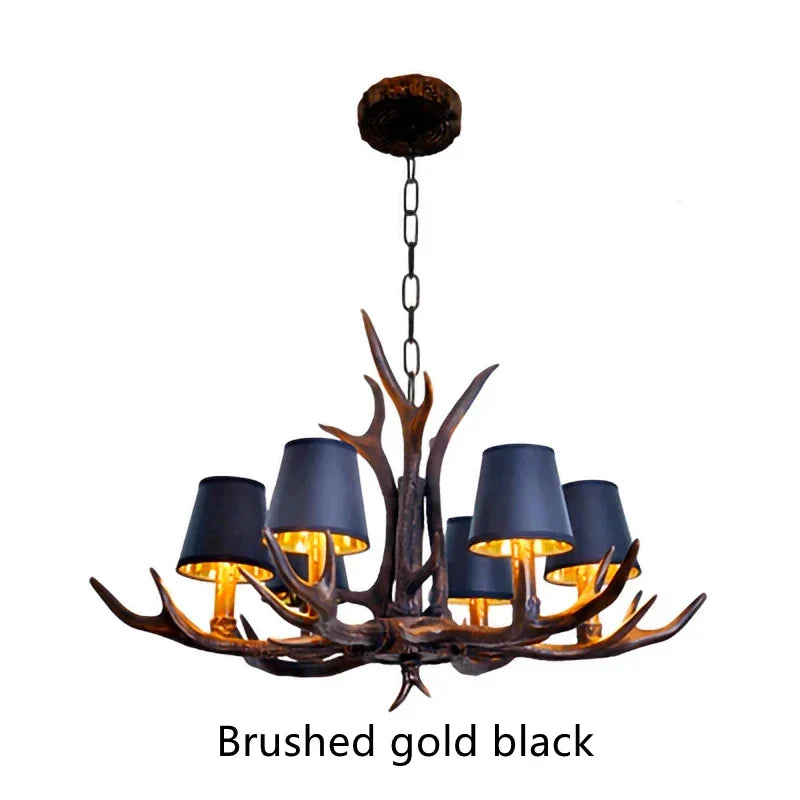 DecorBites™ Antler Resin Chandelier: American Country Retro Style LED Hanging Lamp