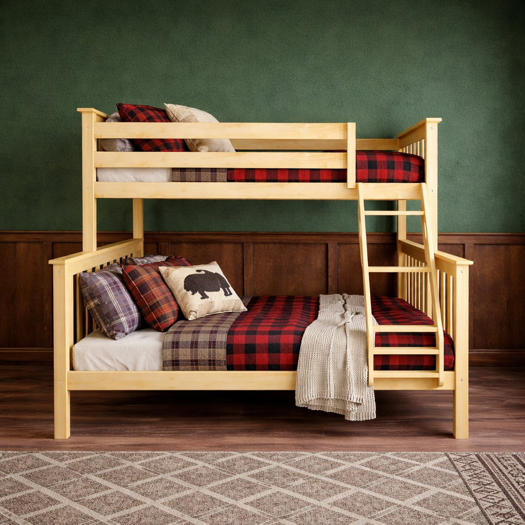 Solid Pine - Twin-Over-Full Bunk Bed – Natural Pine Finish - Overhead