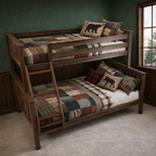 Solid Pine Twin-Over-Full Bunk Bed – Walnut Brown Finish