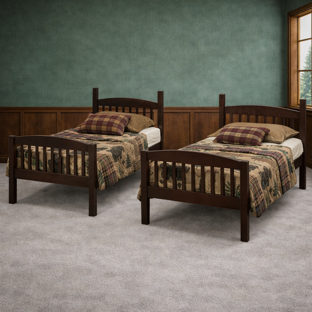 Solid Wood - Twin-Over-Twin Bunk Bed with Ladder – Dark Brown - Separate Twins
