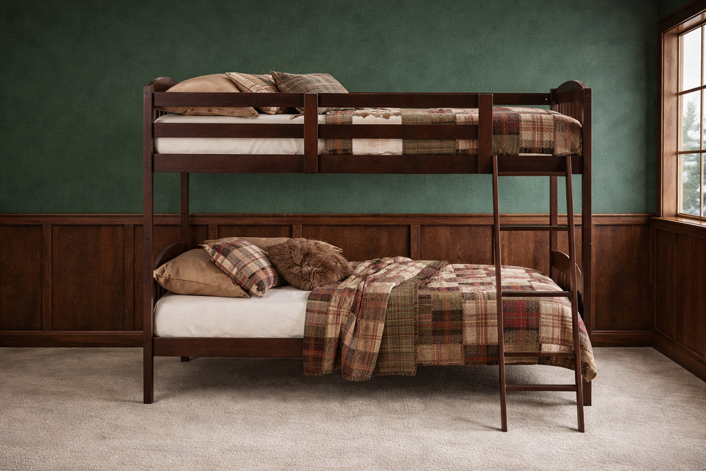 Solid Wood - Twin-Over-Twin Bunk Bed with Ladder – Dark Brown - Side View