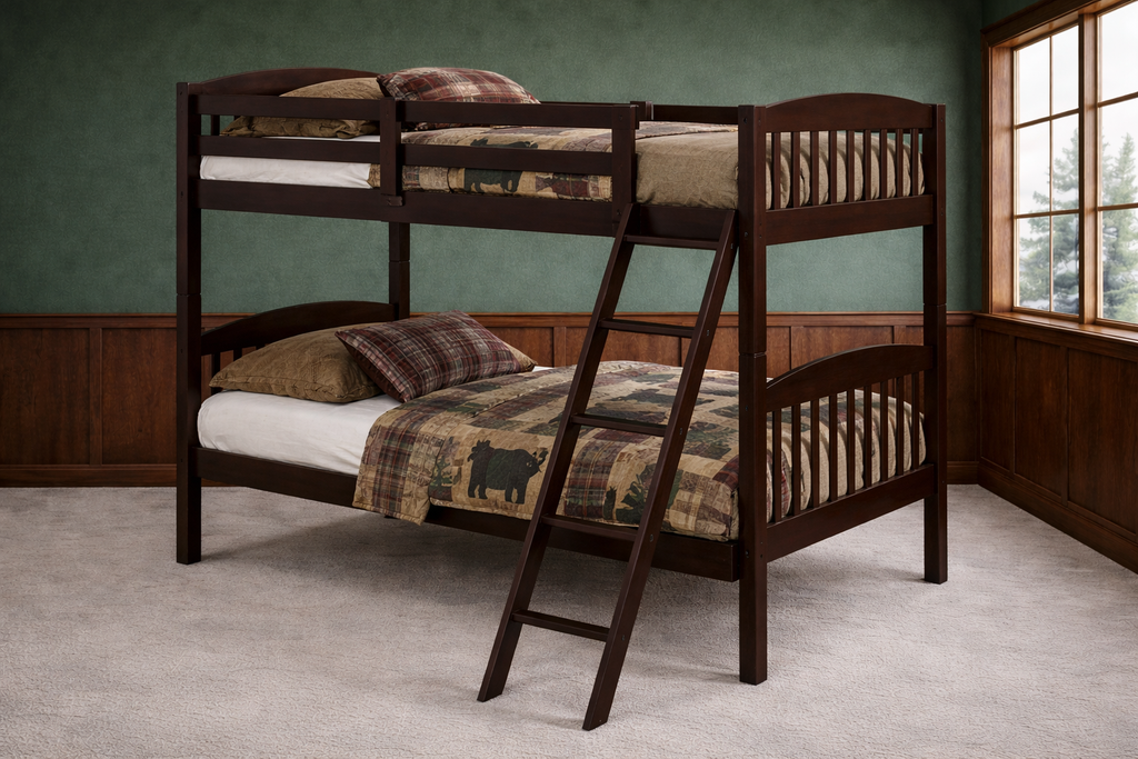 Solid Wood - Twin-Over-Twin Bunk Bed with Ladder – Dark Brown
