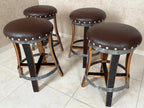 Brown Oak Barrel Bar Stool - Memory Foam Upholstery - Whiskey Barrel Stave Pub Stool - Counter Height - Handmade Wine Barrel Chair