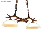 DecorBites™ Beige Glass Dark Coffee Pendant Light with Antler Decor - Restaurant Hanging Island Light (2 Heads)