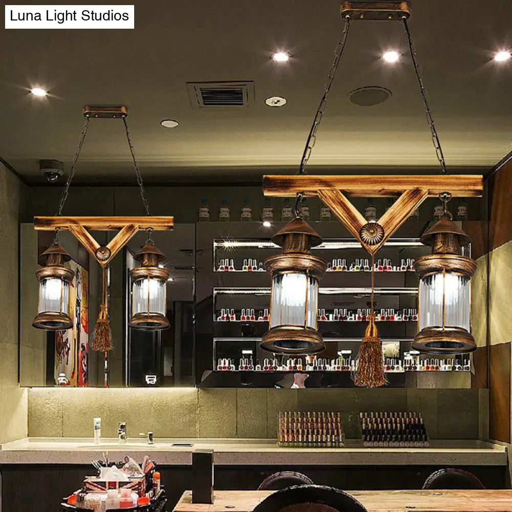DecorBites™ Bronze Coastal Glass Lantern Pendant Light - 4-Light Island Fixture