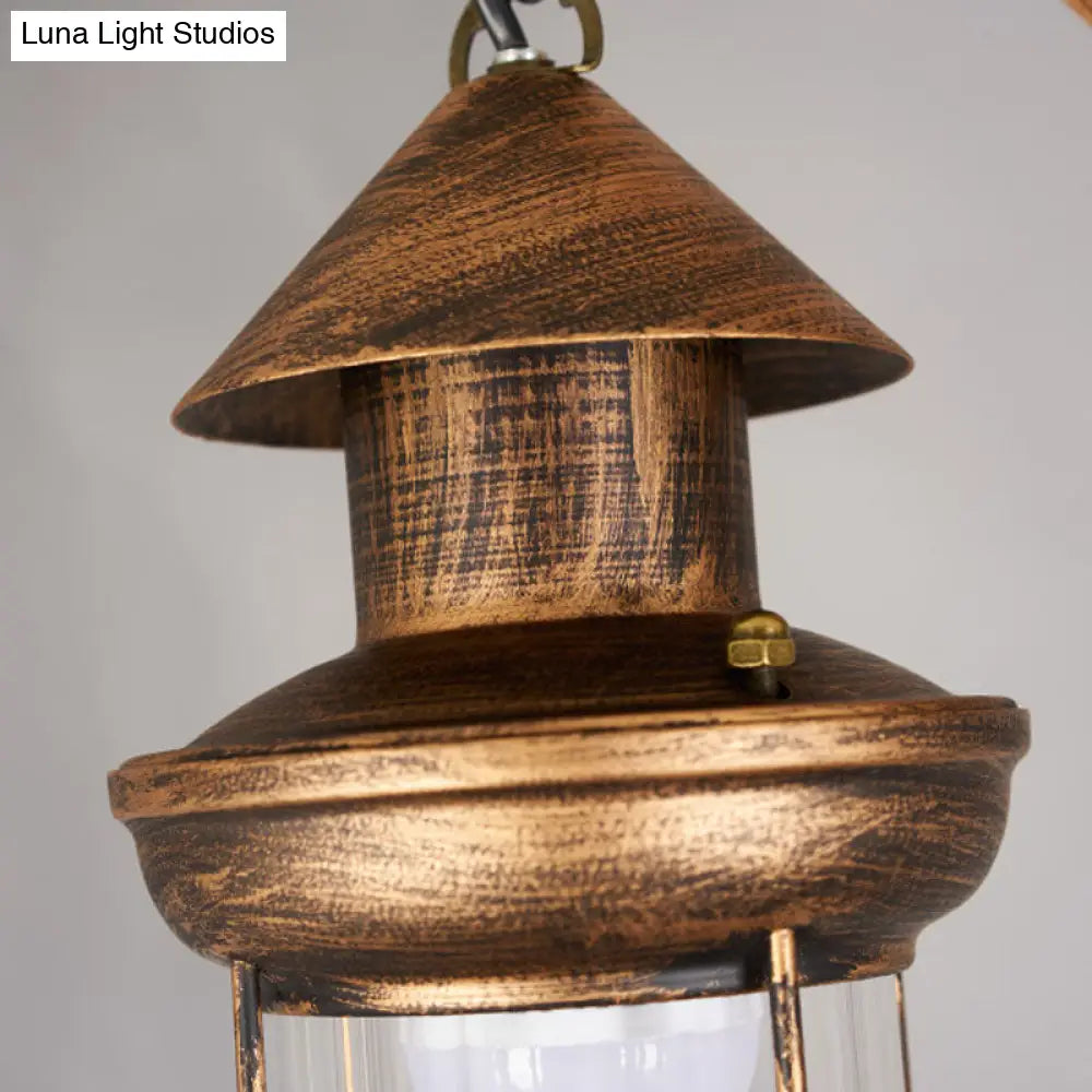 DecorBites™ Bronze Coastal Glass Lantern Pendant Light - 4-Light Island Fixture