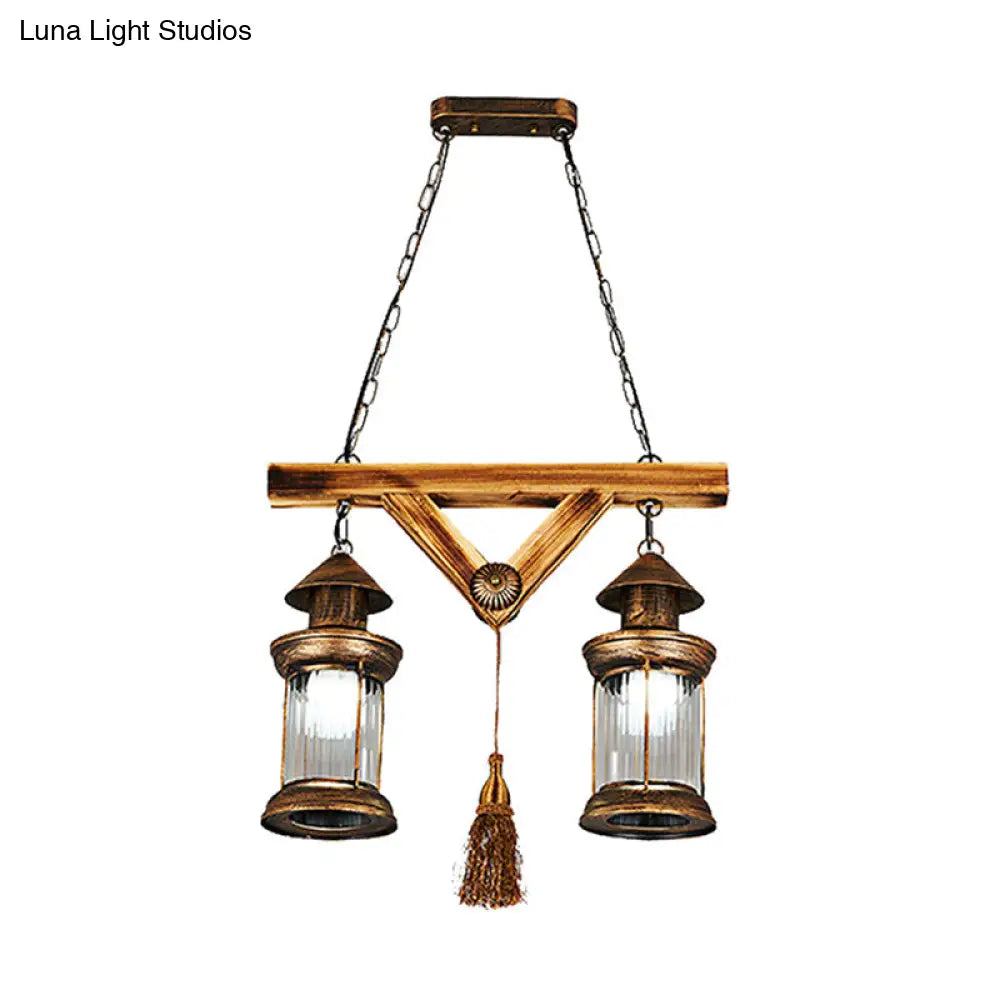 DecorBites™ Bronze Coastal Glass Lantern Pendant Light - 4-Light Island Fixture