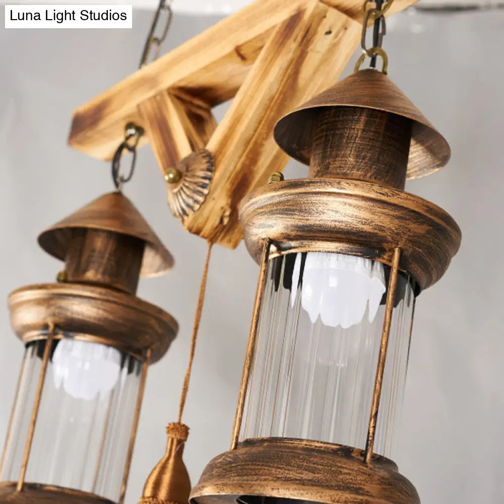 DecorBites™ Bronze Coastal Glass Lantern Pendant Light - 4-Light Island Fixture