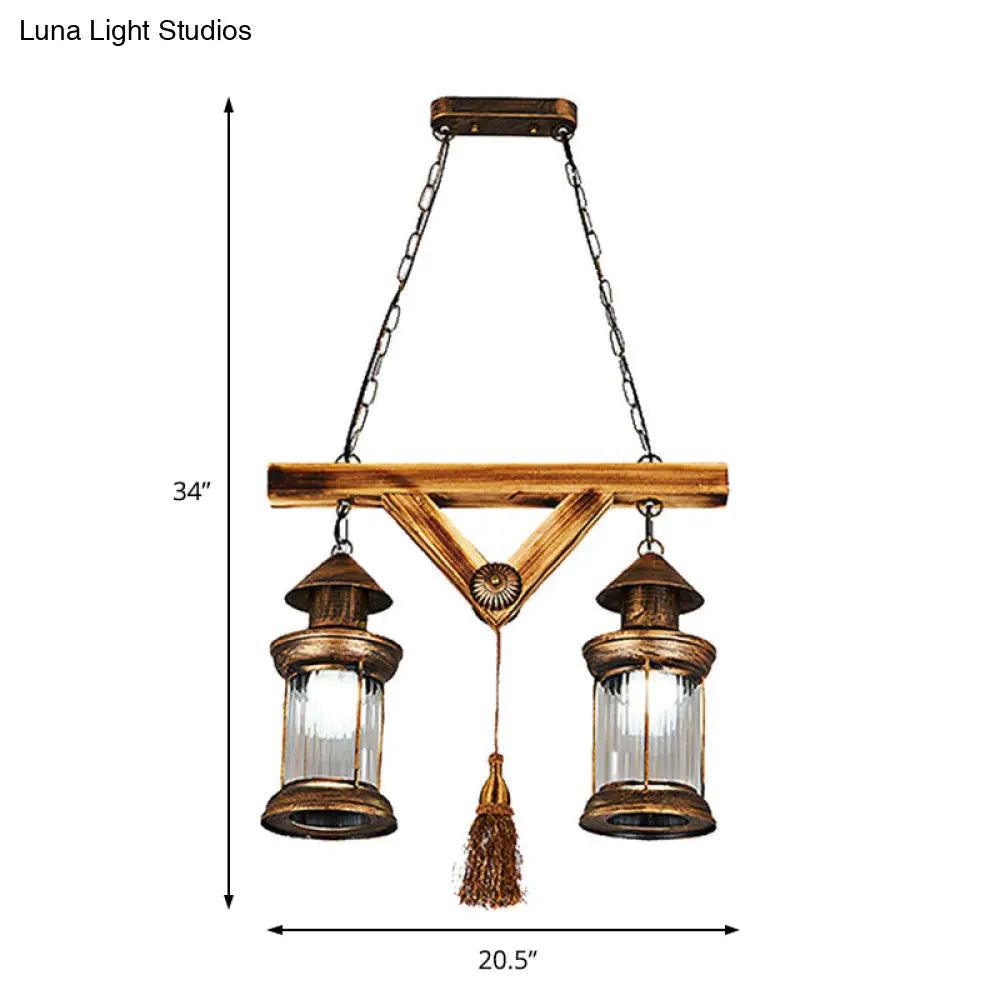 DecorBites™ Bronze Coastal Glass Lantern Pendant Light - 4-Light Island Fixture