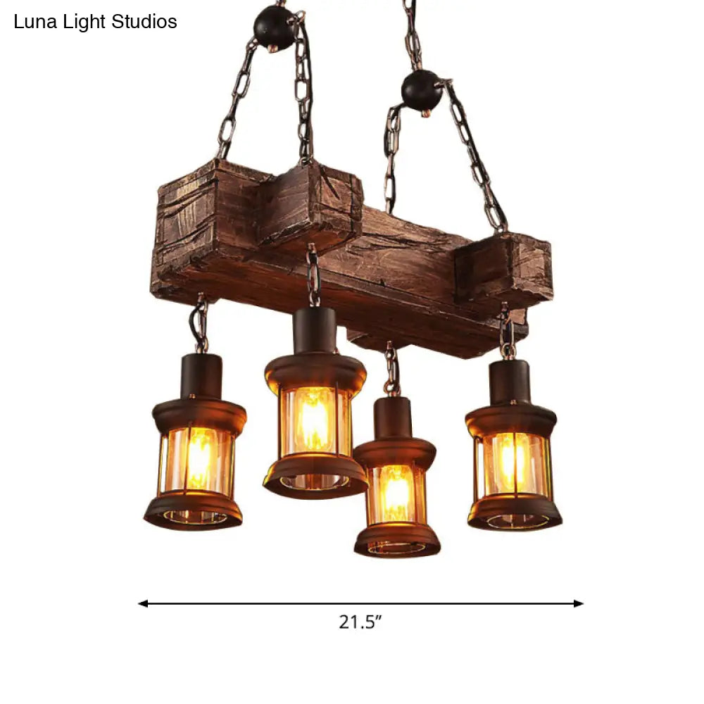 DecorBites™ Coastal Lantern Clear Glass Pendant 4-Light Island Light Fixture in Brown with Wood Accents