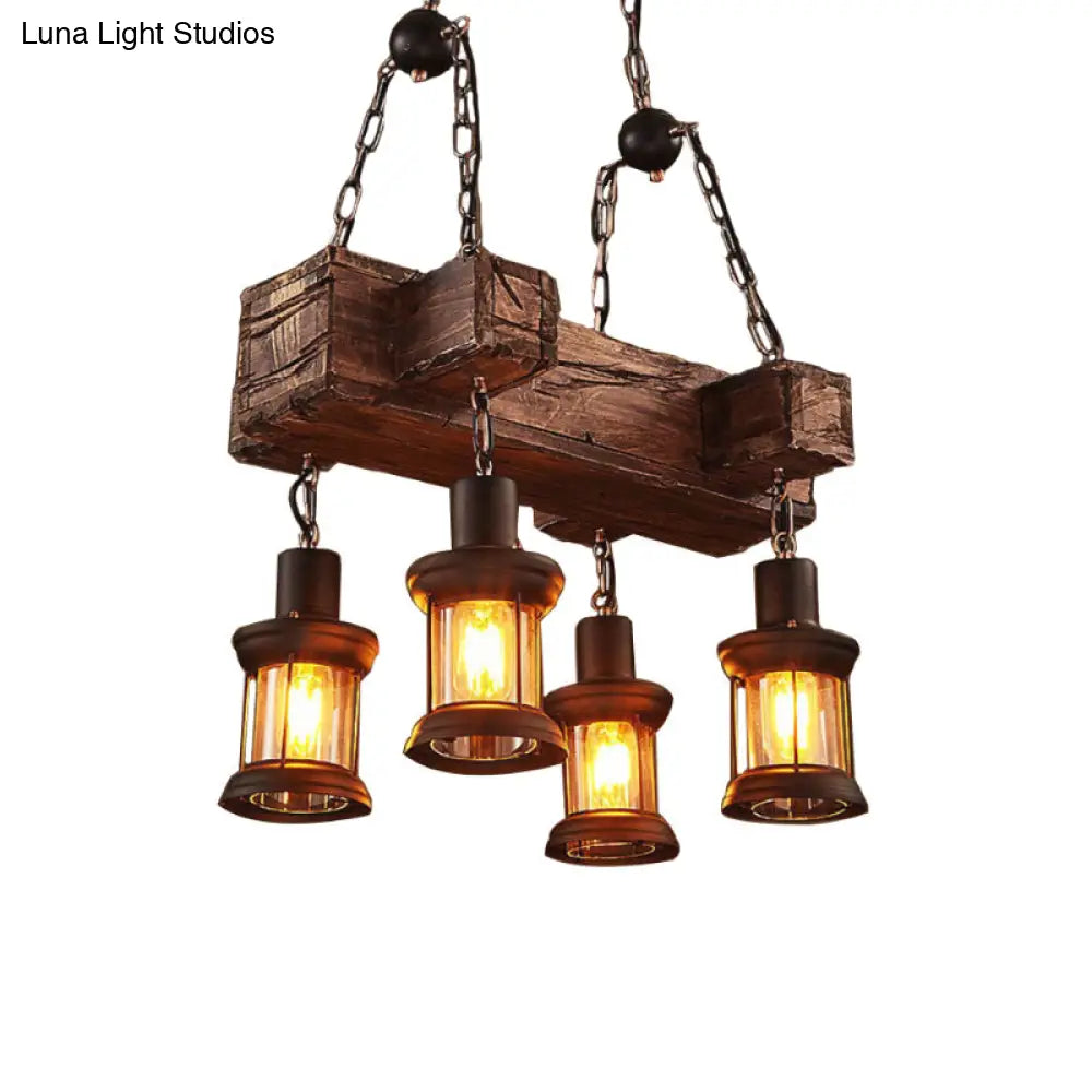 DecorBites™ Coastal Lantern Clear Glass Pendant 4-Light Island Light Fixture in Brown with Wood Accents