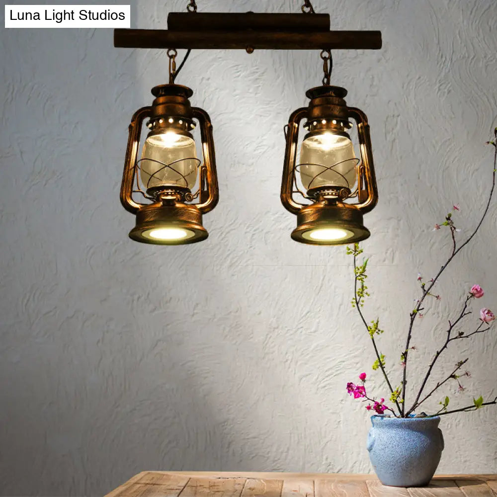 DecorBites™ Copper Lantern Island Light with Clear Glass - 2-Bulb Kitchen Hanging Fixture