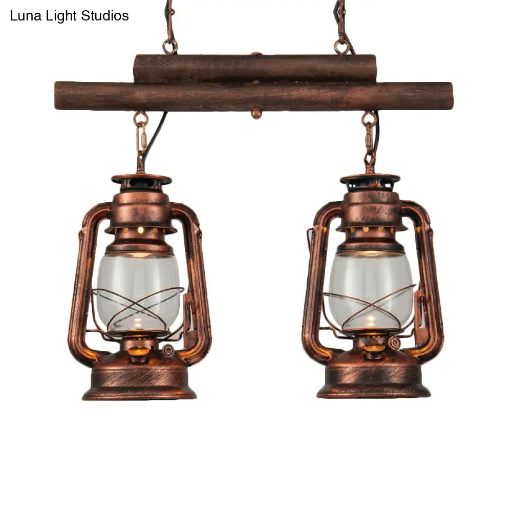 DecorBites™ Copper Lantern Island Light with Clear Glass - 2-Bulb Kitchen Hanging Fixture