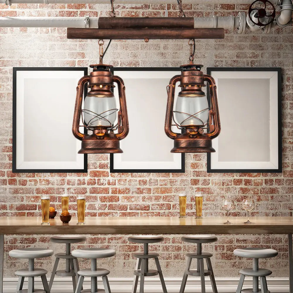 DecorBites™ Copper Lantern Island Light with Clear Glass - 2-Bulb Kitchen Hanging Fixture