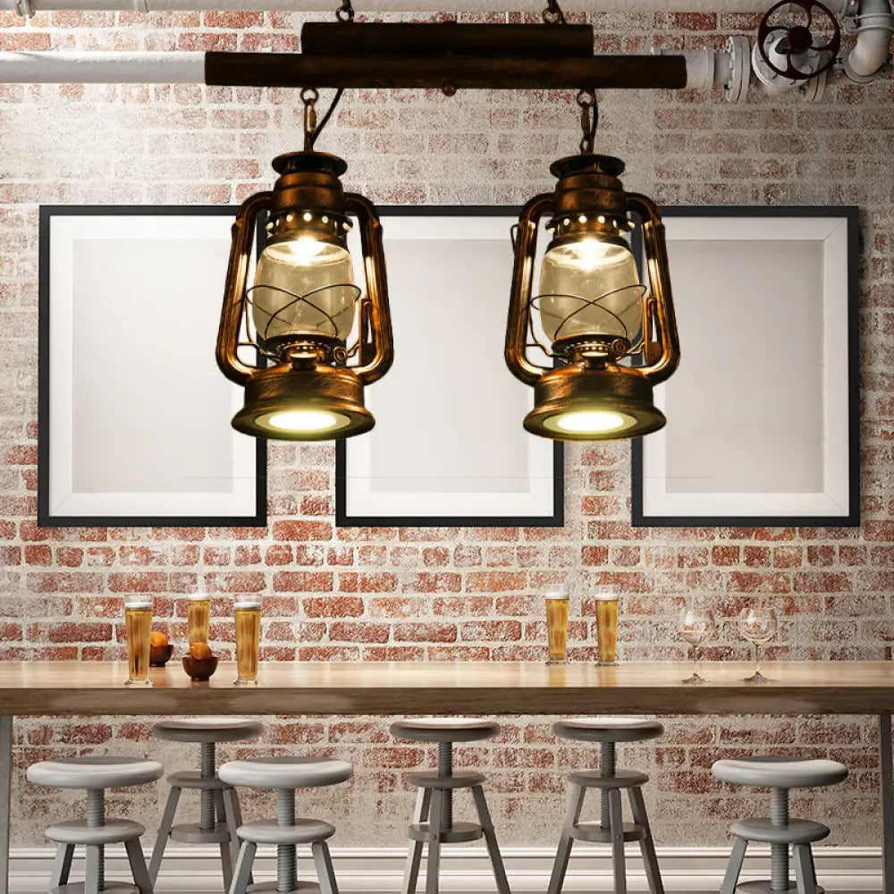 DecorBites™ Copper Lantern Island Light with Clear Glass - 2-Bulb Kitchen Hanging Fixture