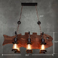 DecorBites™ Country Style 6-Bulb Glass Lantern Island Pendant Light with Wooden Fish Deco
