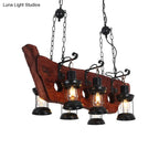 DecorBites™ Farmhouse Brown Lantern Pendant Lamp with Clear Glass and Multiple Wood Arm Designs - Island Light with 2/6/8 Lights