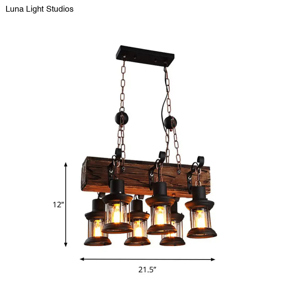 DecorBites™ Farmhouse Ceiling Pendant Light - Clear Glass & Brown Island Lamp Lantern with Wood Block Top - 6 Lights"

Note: It is important to strike a balance between an effective product title for SEO purposes and including key descriptive details.