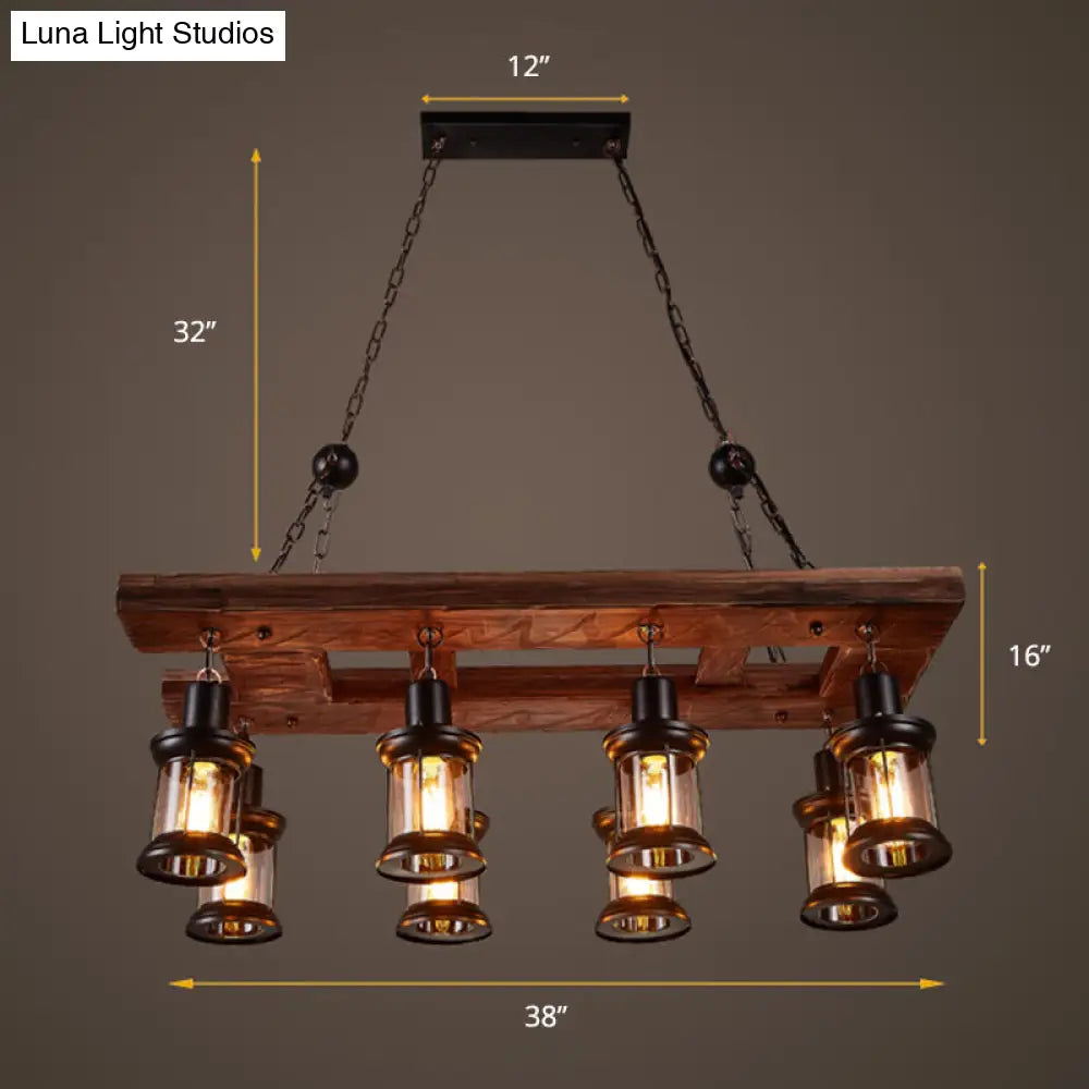 DecorBites™ Farmhouse Clear Glass Lantern Island Lighting Fixture with 8 Wood Lights