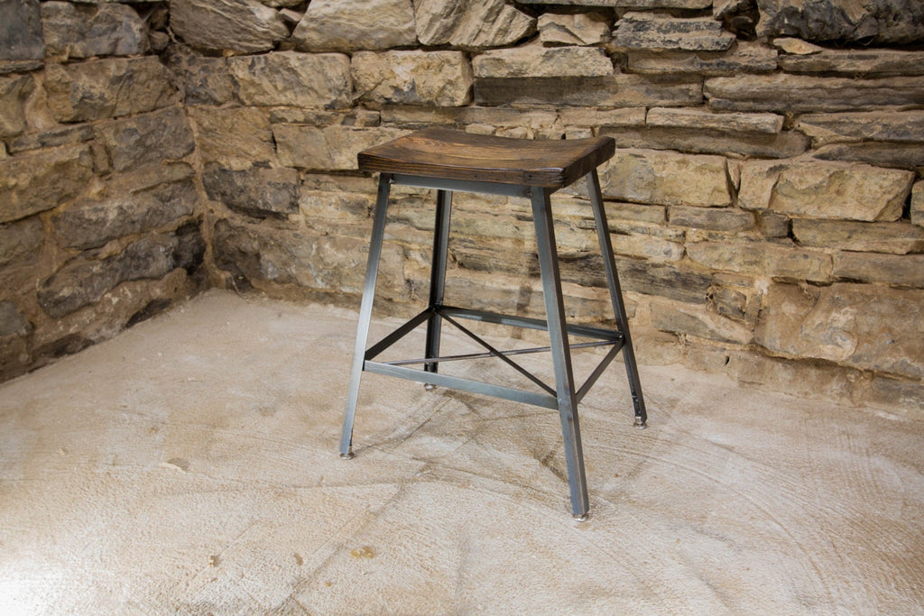 Saddle Seat Bar Stool, Counter Stool, Bar Stool Counter Height, Kitchen Island Stool, Reclaimed Wood Bar Stool, Industrial Metal Stool
