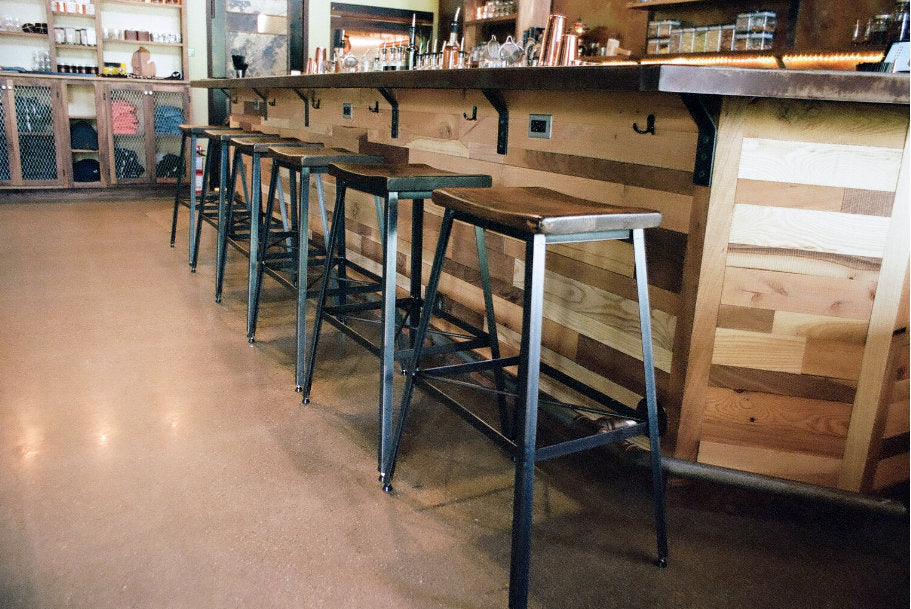 Saddle Seat Bar Stool, Counter Stool, Bar Stool Counter Height, Kitchen Island Stool, Reclaimed Wood Bar Stool, Industrial Metal Stool