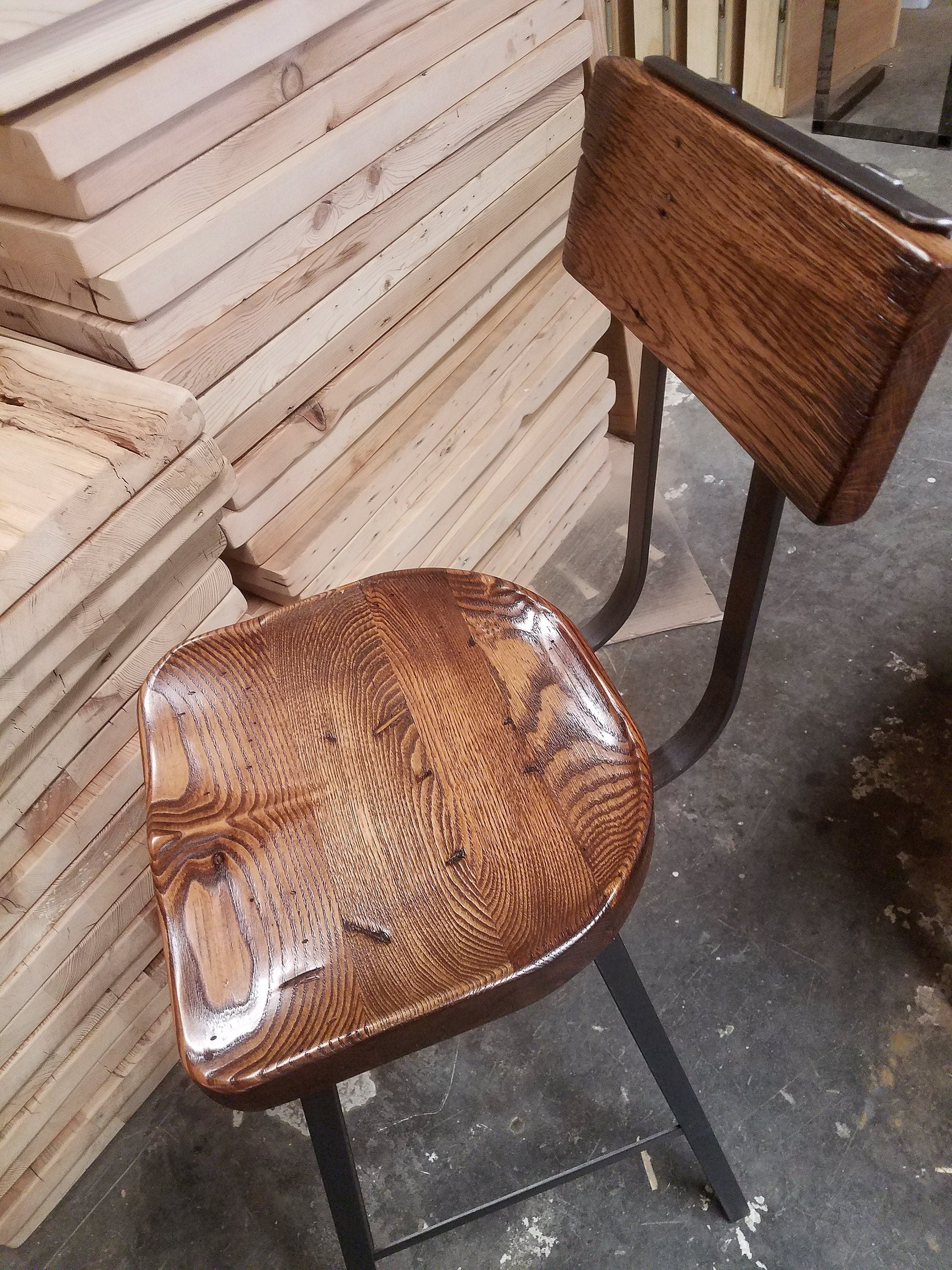 Set of 4 Bar Stools Counter Height, Bar Stools With Backs, Scooped Seat Brewster Stools, Counter Stools, Reclaimed Bar Stool, Man Cave Decor