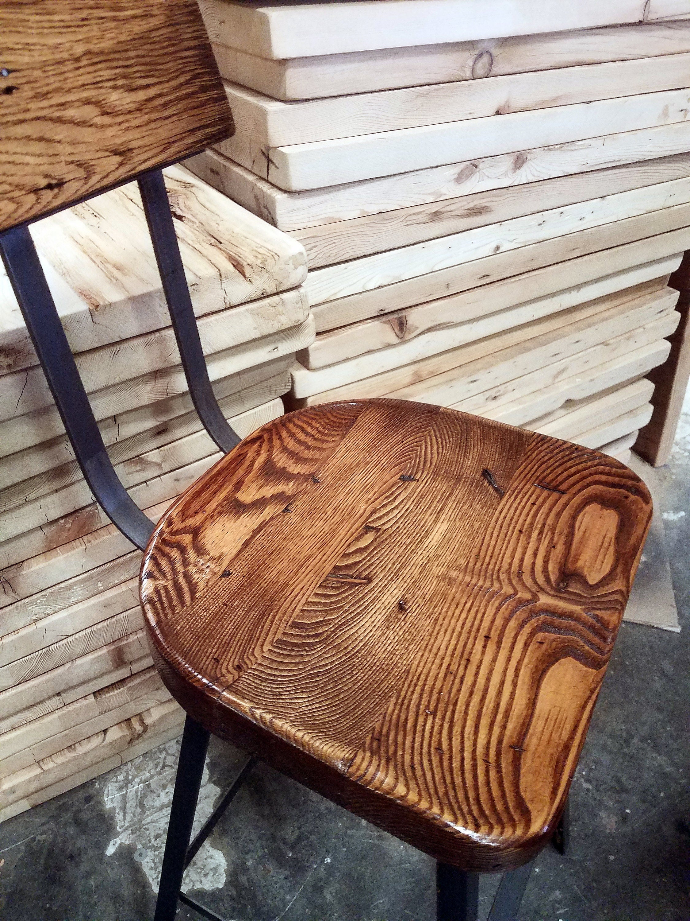 Set of 4 Bar Stools Counter Height, Bar Stools With Backs, Scooped Seat Brewster Stools, Counter Stools, Reclaimed Bar Stool, Man Cave Decor