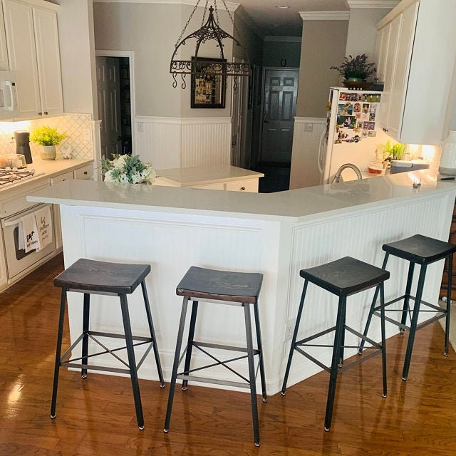 Saddle Seat Bar Stool, Counter Stool, Bar Stool Counter Height, Kitchen Island Stool, Reclaimed Wood Bar Stool, Industrial Metal Stool