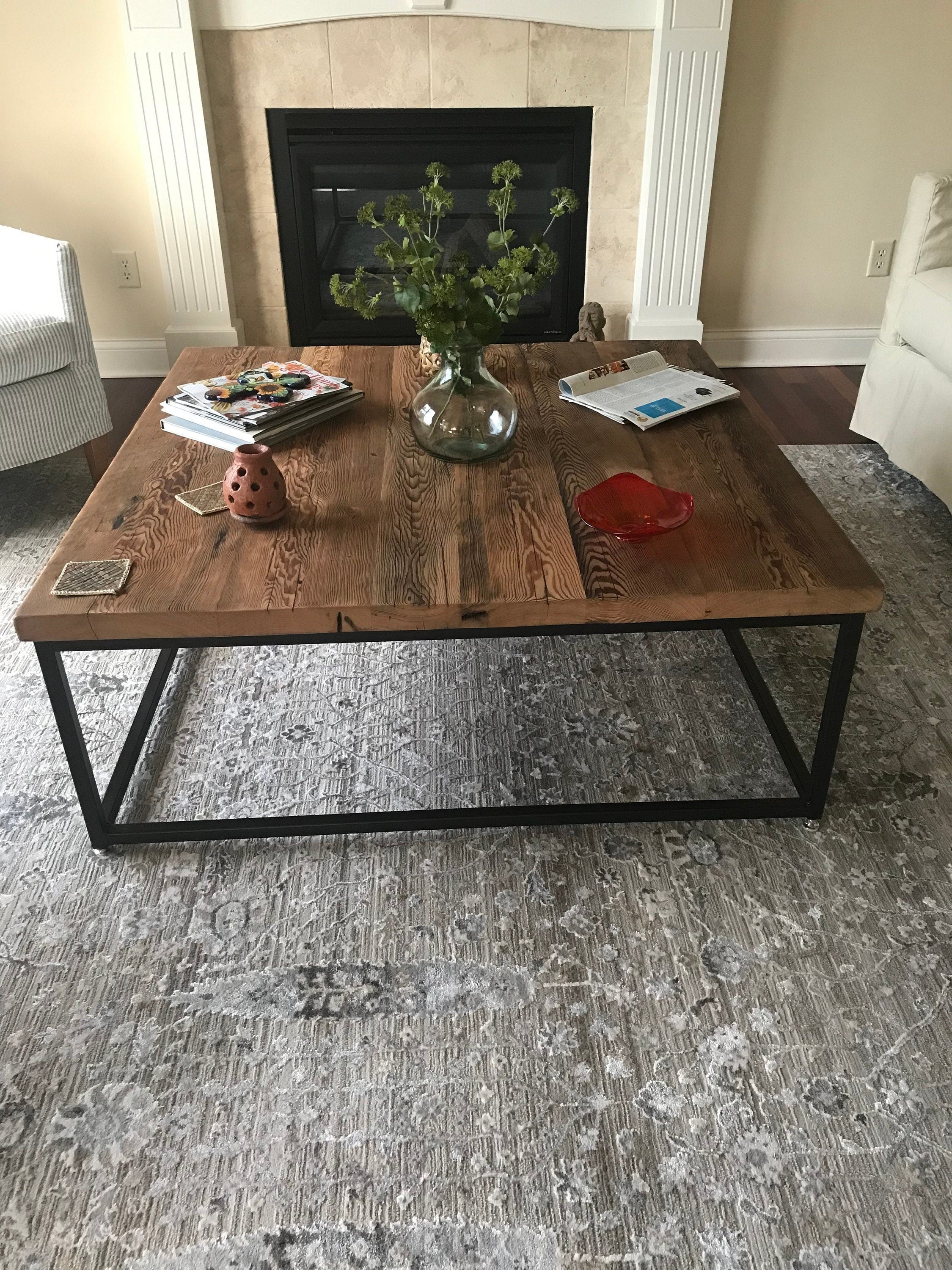 FREE SHIPPING Square coffee table extra large - Wood coffee table rustic modern - Reclaimed wood coffee table - Living room furniture