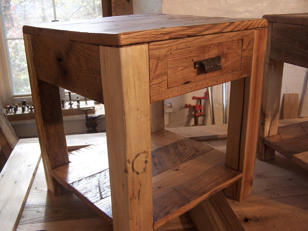 End Table With Drawer, Primitive TV Stand, Solid Hardwood End Table, Wood Nightstand, Reclaimed Wood Table, Media Console, TV Cabinet Table